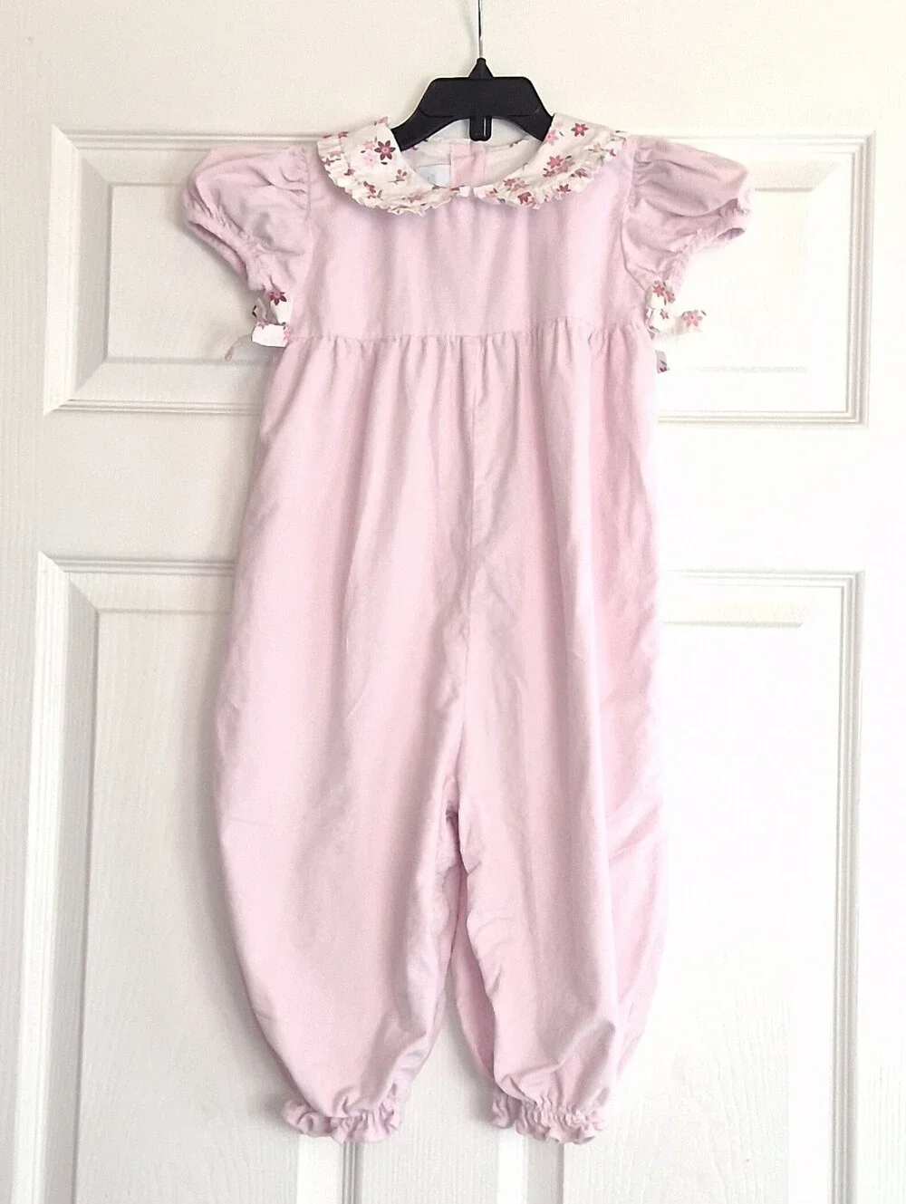 James & Lottie Pink Corduroy Peter Pan Collar Short Sleeve Pants Romper 3T